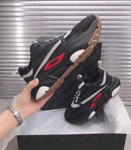 

dies 2021 designer b22 shoes white leather calfskin shoe technical knit women platform sneakers blue grey designers sneaker with box iop, Black