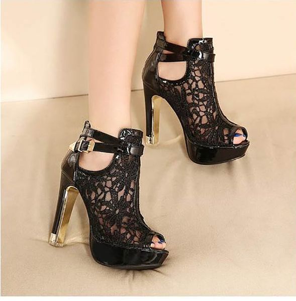 

platform high heel lady shoe fish mouth horsehair women, Black