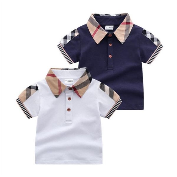 

baby boys turn-down collar t-shirts summer kids short sleeve plaid t-shirt gentleman style children cotton casual tees boy sh302r, Blue