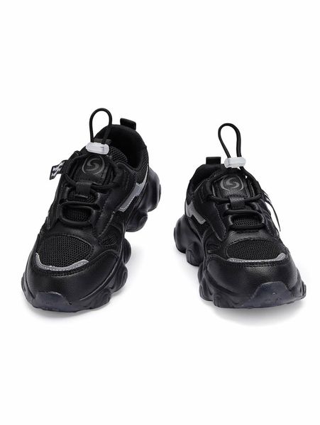 

kids letter patch mesh panel drawstring design chunky sneakers she, Black