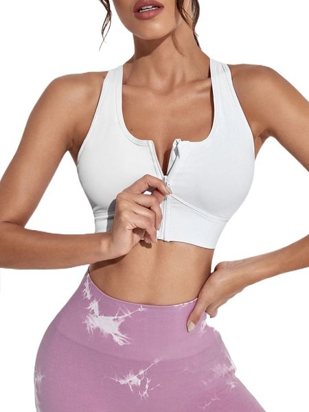 

scoop neck zipper front crop sports bra v4oi#, Gray