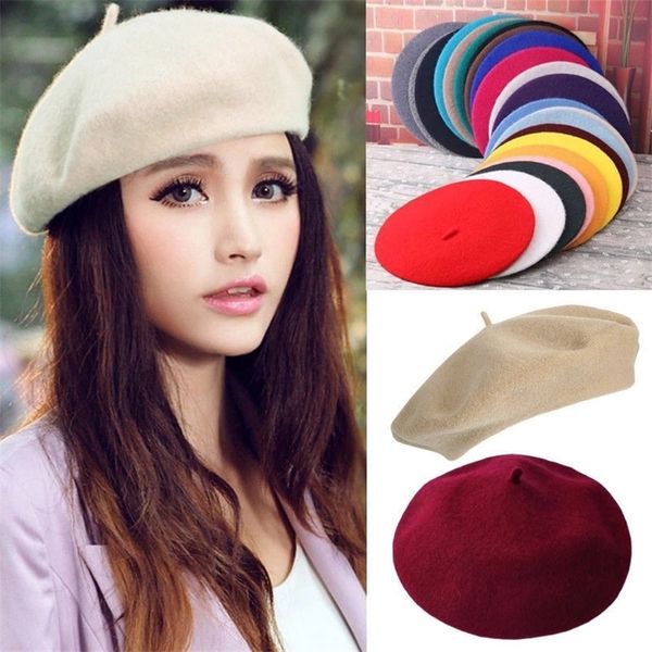 

30 colors available women girl beret french artist warm wool winter beanie hat solid color retro beret elegant lady winter caps 220725, Blue;gray