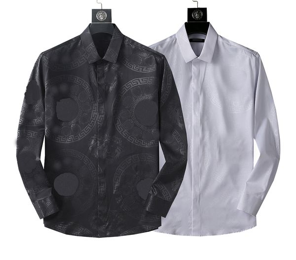 Мужская классическая рубашка, роскошная тонкая шелковая футболка с длинным рукавом, повседневная деловая одежда, клетчатая марка, 2 цвета, M-4XLVE