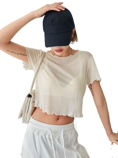 

dazy lettuce trim sheer crop without bra w7kx#, White