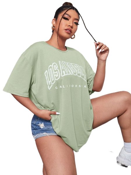 

plus letter graphic drop shoulder tee 82j6#, Black