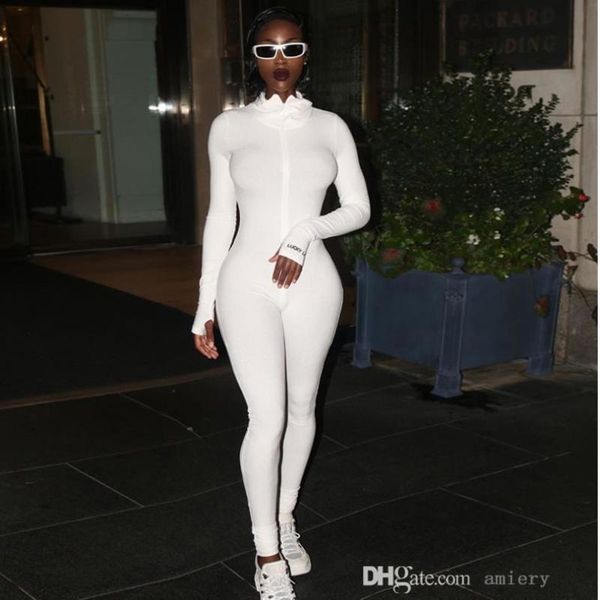

2022 fall clothing jumpsuits playsuits bodysuits high neck full sleeve jumpsuit women's fitness slim fit one-piece zipper suit jogger, Black;white