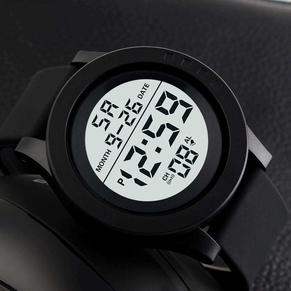 

men outdoor electronic watch digital sport for 50m 2022waterproof display date week alarm led wristwatch pu strap relogio, Slivery;brown