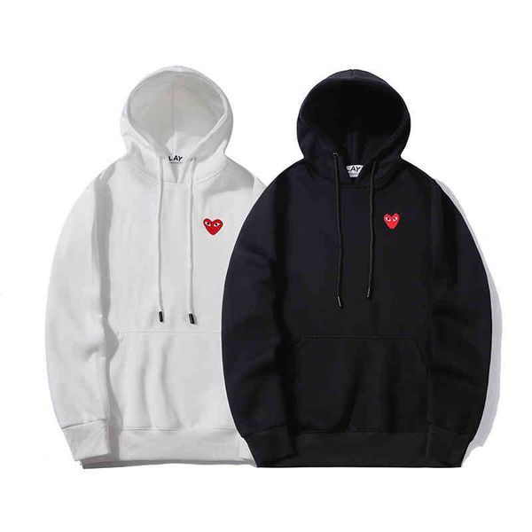 

fashion brand men's wo wear play wo same small red heart couple pullover hooded loose plush sweater batch, Black