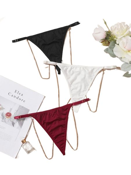 

3pack chain decor panty set s257#, Black;red