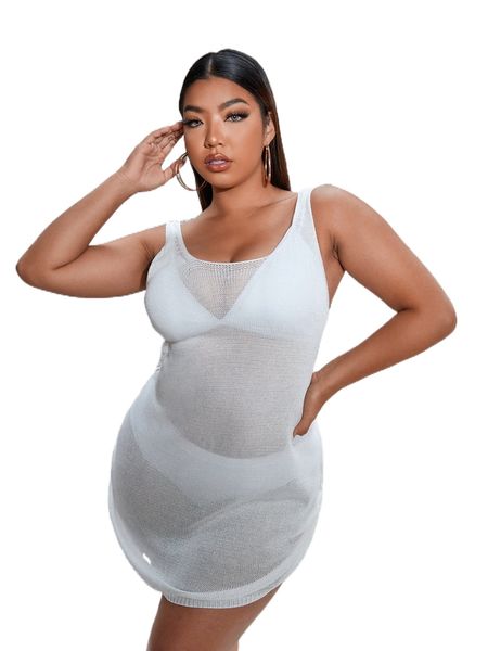 

plus solid drawstring cover up without bikini u0x8#, Black