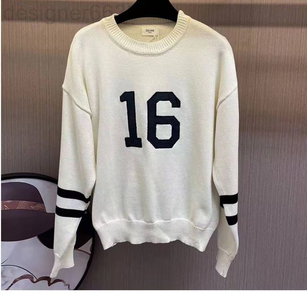 

women's sweaters designer early spring no. 16 alphanumeric embroidery color matching round neck wool slim 37f4, White;black