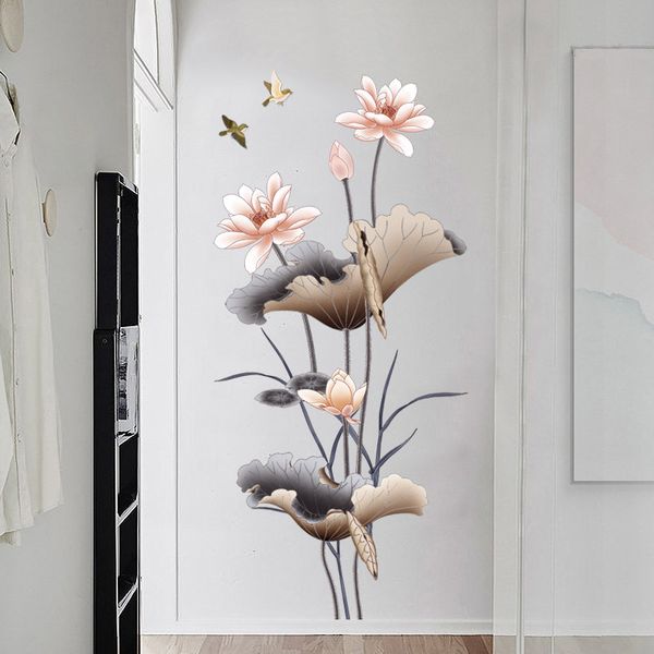 Chinesische Stil Lotus Blume Wand Aufkleber Hausdekor 3d Tapete Große Wandtattoos Wohnzimmer Wanddekoration Pegatinas de Pared