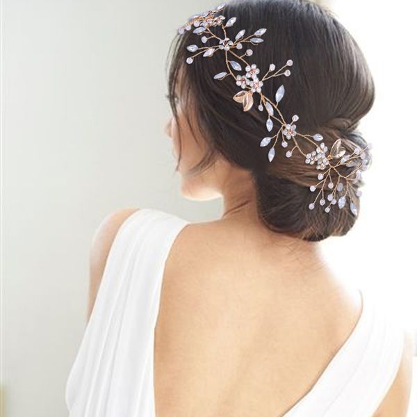

gold alloy wedding hair vine flower hairband with ribbon rhinestone bridal hair accessories communion hair flowers for girls, Silver