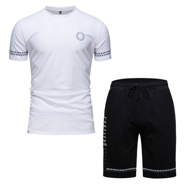 

cross-border brand men's short sleeve t-shirt 2022 summer new shorts set printed fashion european and american printed t-shirt wholesal, White;black