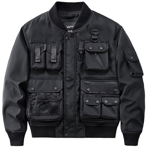 Jackets masculinos Hip Hop Bomber Jacket Men Multifuncional bolso à prova de vento Tactical Cargo Moda de moda de streetwear