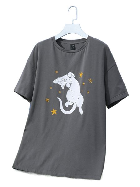 

x ash weaver cartoon graphic drop shoulder tee n66d#, White