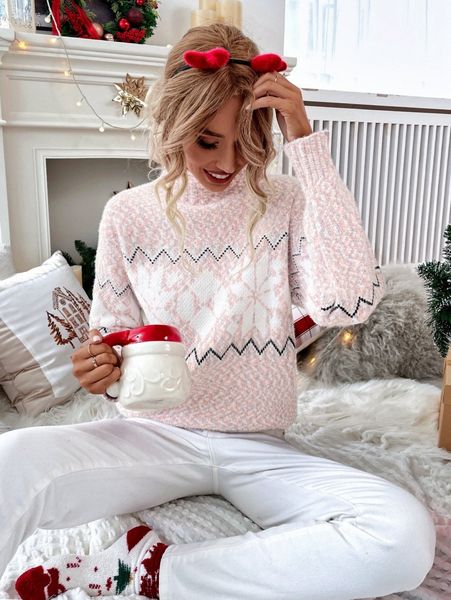 

space dye chevron & geo pattern high neck drop shoulder sweater y1st#, White;black