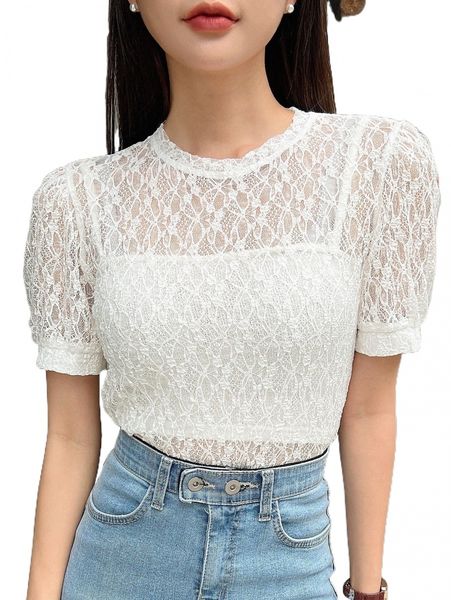 

dazy puff sleeve lace without camisole 36sj#, White