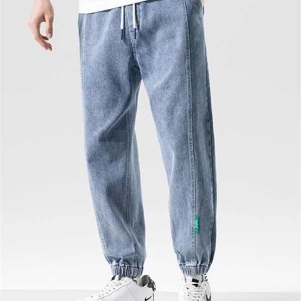 

spring summer black blue baggy jeans men streetwear denim joggers casual cotton harem pants jean trousers plus size 6xl 7xl 8xl 220813