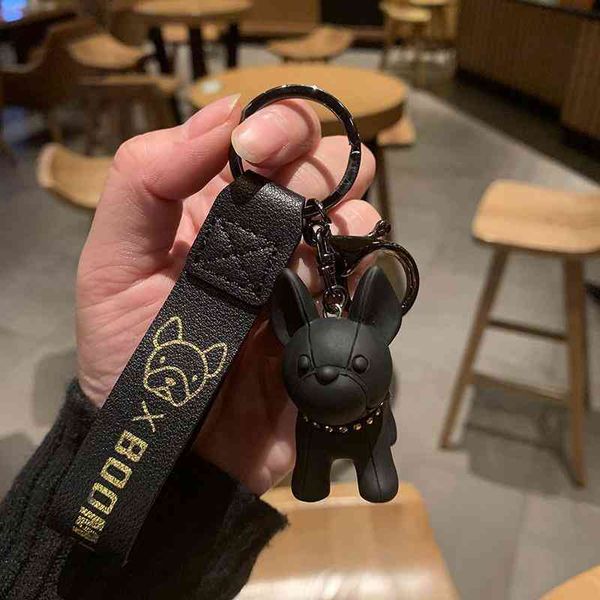 

designer sneaker leather silicone keychains fadou dog bulldog cute car key pendant doll men and women creative couple, Silver