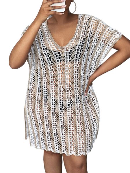 

plus hollow-out cover up dress 5943#, Black