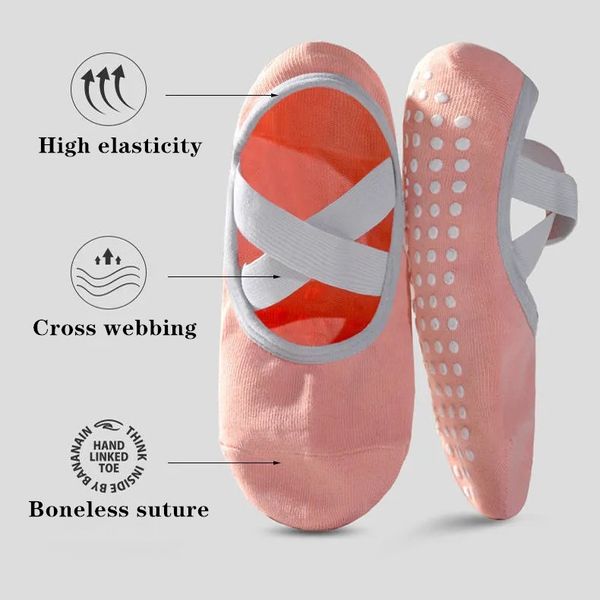 

yoga socks for women non-slip grips & straps pilates ballet barre sock specialized dance floor athletic socks