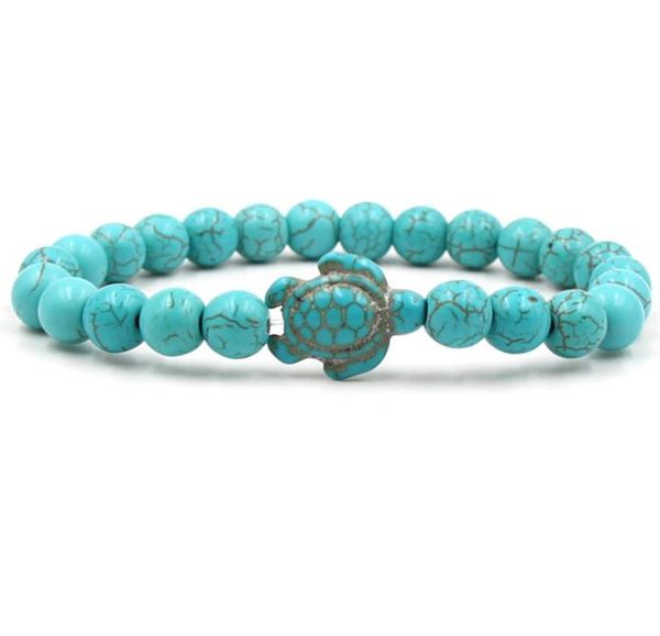 Summer Style Sea Turtle Beaded Strands Bracelets For Women Men Classic 8MM Beads Turquoise Lava Stone 3 colors Elastic Friendship Bracelet Beach Jewelry