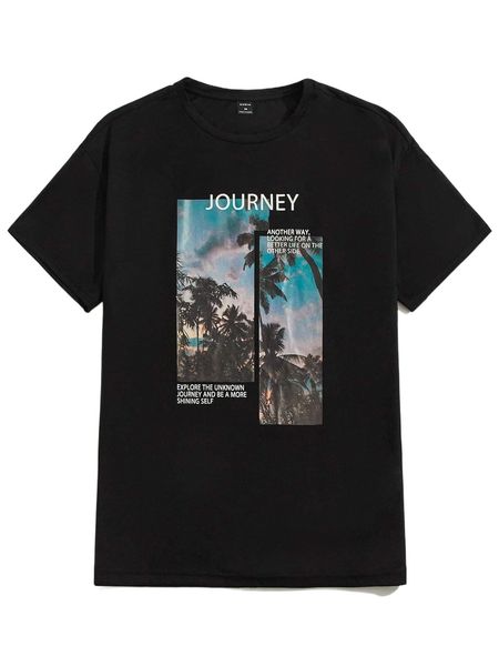 

men slogan & palm tree print tee h8bm#, White;black
