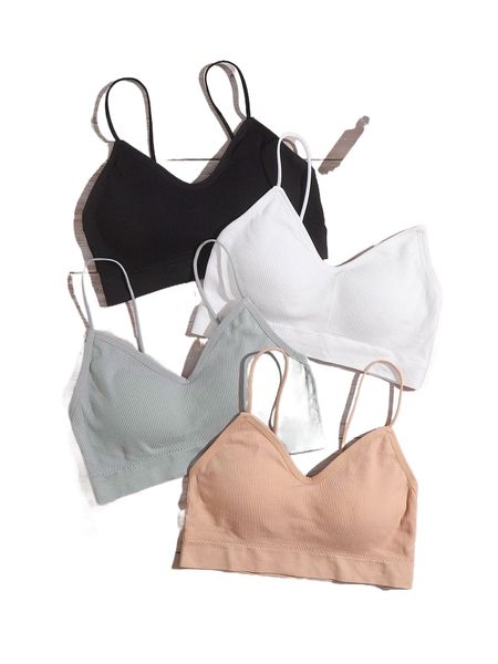 

4pack solid ribbed bra set r1os#, Black;red