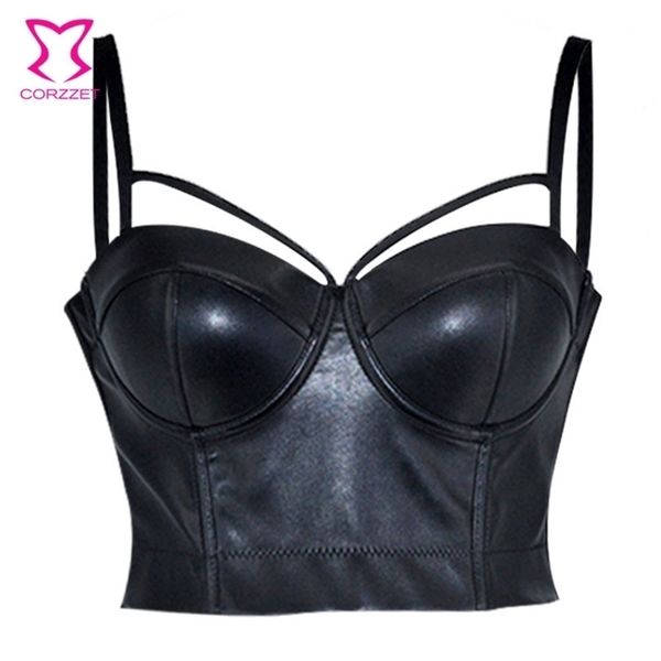 

corzzet steampunk women pu leather strap push up bralet vest gothic bustier bra plus size 6xl ladies rock punk black cropped 210401, White