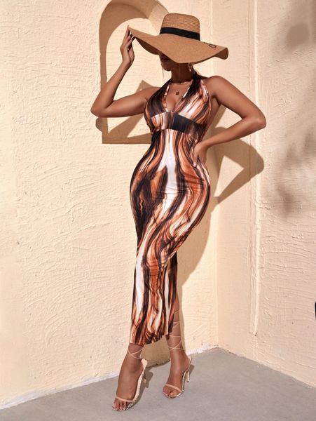 

sxy allover print halter bodycon dress a3pn#, Black;gray