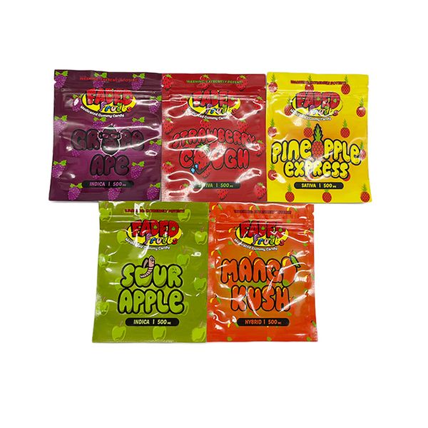 

500mg faded fruits packaging bags gummies package mylar bag with window back
