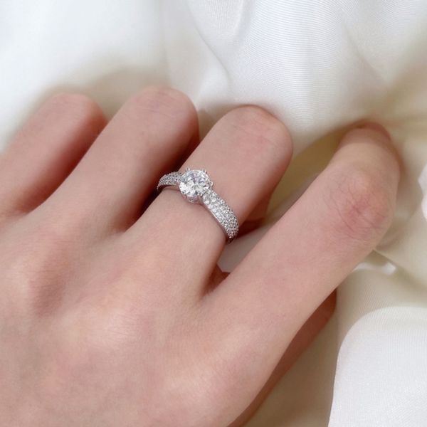 anel de diamante claro 1CT 925 prata esterlina 5A zircônia cúbica princesa com anel de caixa para mulher alianças de casamento noivado moda luxo jóias tamanho presente 5-10
