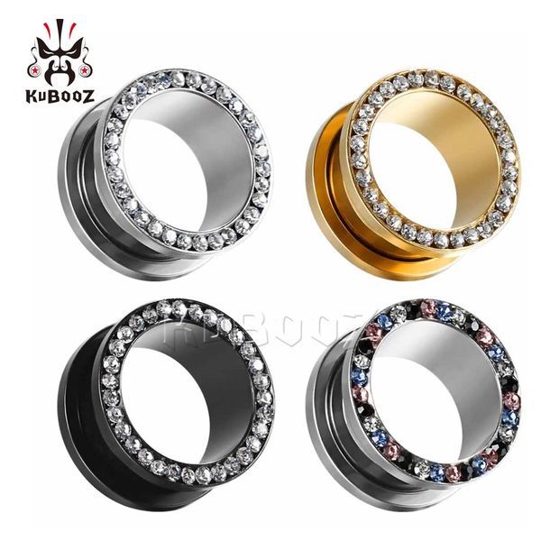 

kubooz stainless steel set diamond ear plugs tunnels body jewelry earring piercing gauges stretchers expanders wholesale 3mm to 16mm 54pcs, Silver