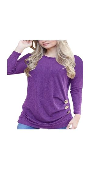 

cross-border supply autumn new european and american women's amazon independent station crew neck shoulder long sleeve button decoratio, White