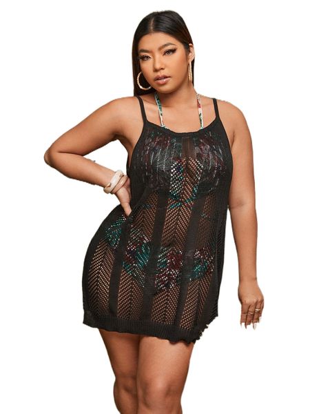 

plus hollow out cover up k6ky#, Black