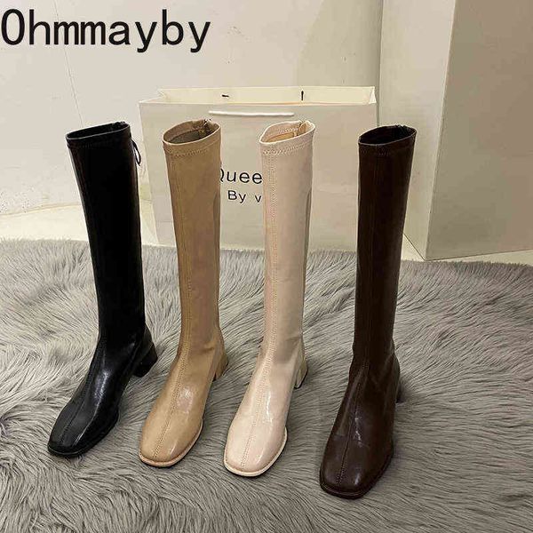 

slim women knight kneehigh boots square heel ladies zippers shoes fashion winter long botas mujer invierno 220802, Black