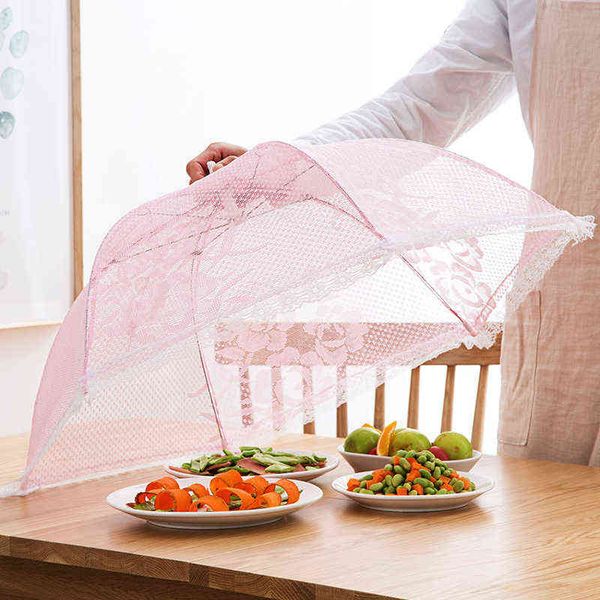 1pc Dantel Şemsiye Şekli Gıda Kapağı Piknik Mutfak Anti Sivrisinek Net Tablo Çadır Yemek Kapak Masası Mesh Gıda Kapağı Mutfak Araçları Y220526
