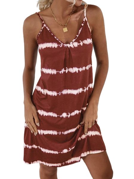 

tie dye plicated detail cami dress f67x#, Black;gray