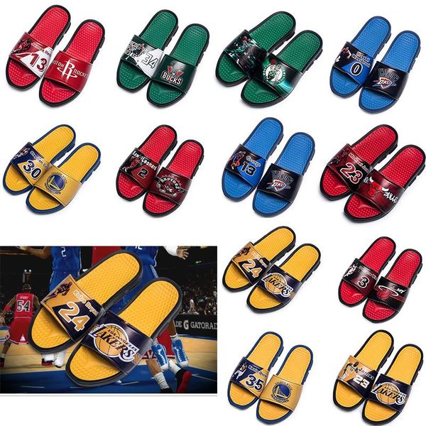 

basketball star brand designer sports slippers mens summer rubber sandals beach slide fashion non-slip flip flops indoor shoes size 40-45, Black