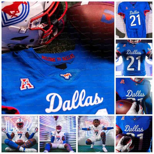 C202 2021 Smu Blue American Football Jersey Ulysses Bentley IV Blake Mazza Jaylon Томас Шевин Кэллоуэй Брэндон Кроссли Грант Каллатерра