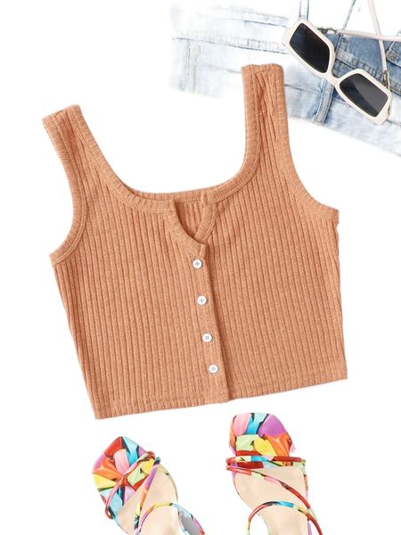 

notched neck button front tank i7lj#, White