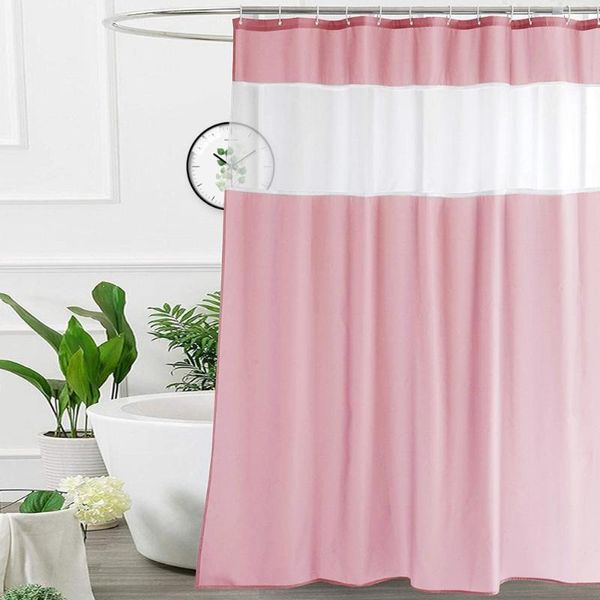 Cortinas de chuveiro cortina de tecido de poliéster decorativo rosa com forro de janela de janela à prova d'água para meninas mulher ladysher