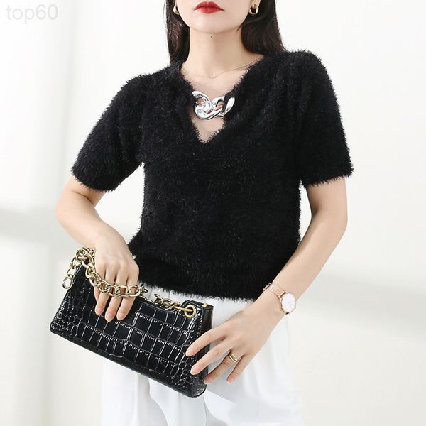 

women's sweaters designer []new autumn fashion celebrity soft waxy mink short knitted v-neck pullover sweater women hxcd, White;black