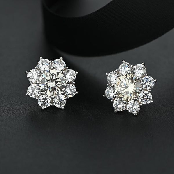 

stud 100% 925 sterling silver sparkling high carbon diamond flower earrings for women wedding party bridal fine jewelry, Golden;silver