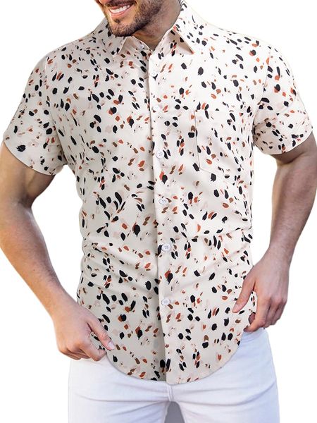 

men allover print patched pocket shirt without tee 82j3#, White;black