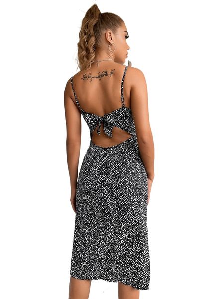 

allover print cami dress k9pg#, Black;gray