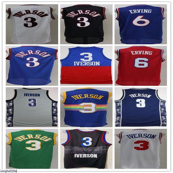 

georgetown hoyas college allen iverson jerseys 3 men basketball dr j julius erving 6 wilt chamberlain 13 blue black white red good quality, Black;red