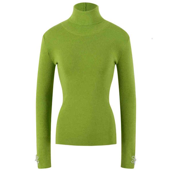

women's knits tees autumn and winter cuffs crystal high collar bottoming shirt women's simple temperament long sleeved fruit green, White