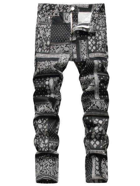 

men paisley scarf print jeans q4tc#, Blue